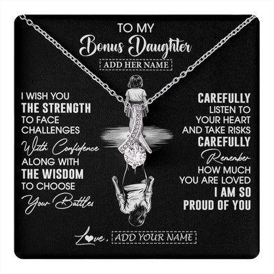 Alluring Beauty Necklace 14K White Gold Finish | 1 | Personalized To My Bonus Daughter Gifts Necklace From Stepmom I Wish You The Strength Stepdaughter Birthday Gifts Christmas Graduation Custom Gift Box Message Card | https://teecentury.