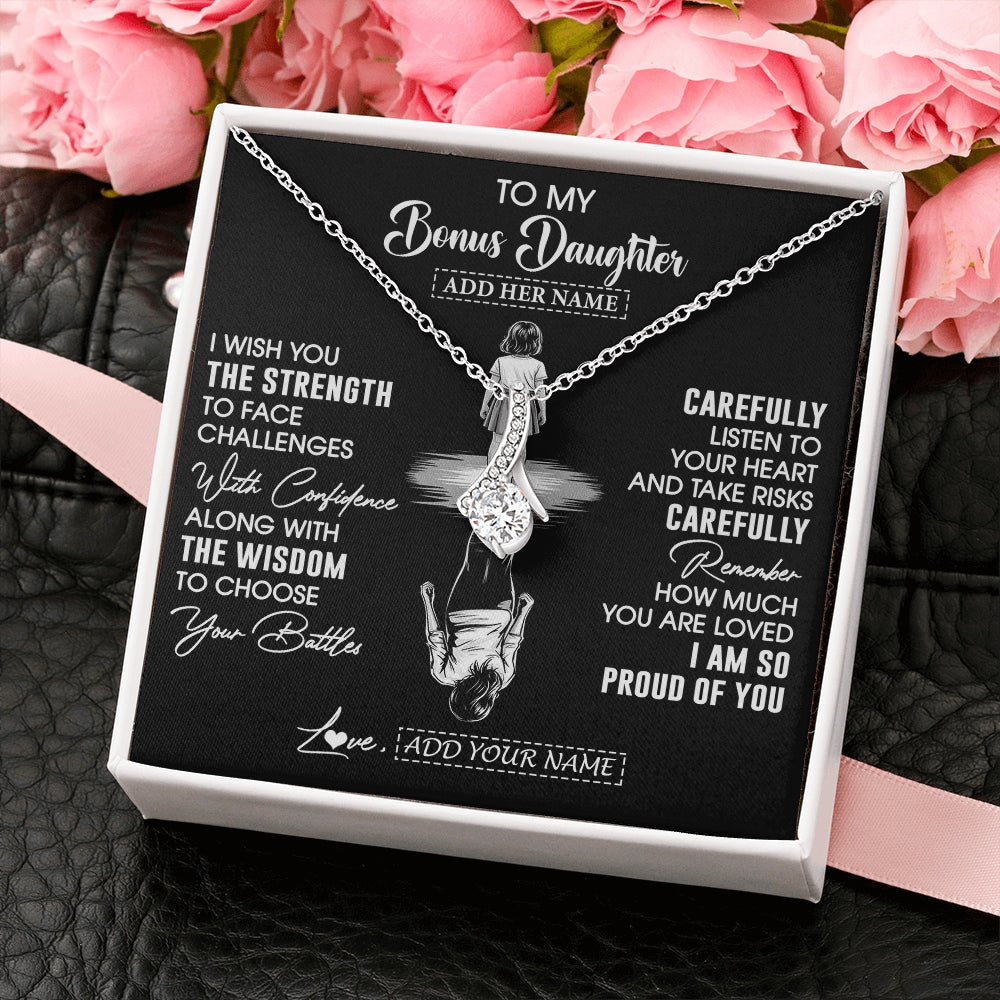 Alluring Beauty Necklace 14K White Gold Finish | 2 | Personalized To My Bonus Daughter Gifts Necklace From Stepmom I Wish You The Strength Stepdaughter Birthday Gifts Christmas Graduation Custom Gift Box Message Card | https://teecentury.
