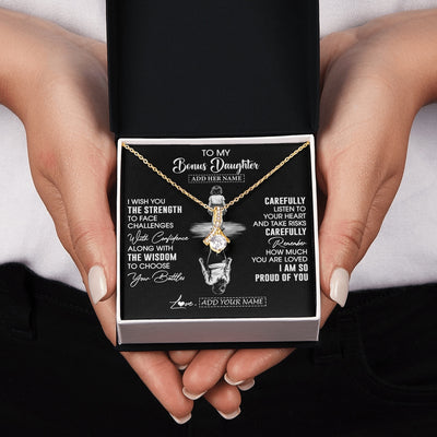 Alluring Beauty Necklace 18K Yellow Gold Finish | 2 | Personalized To My Bonus Daughter Gifts Necklace From Stepmom I Wish You The Strength Stepdaughter Birthday Gifts Christmas Graduation Custom Gift Box Message Card | https://teecentury.
