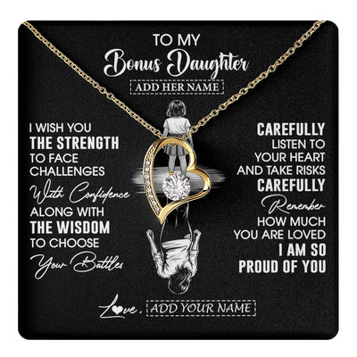 Forever Love Necklace 18K Yellow Gold Finish | 1 | Personalized To My Bonus Daughter Gifts Necklace From Stepmom I Wish You The Strength Stepdaughter Birthday Gifts Christmas Graduation Custom Gift Box Message Card | https://teecentury.