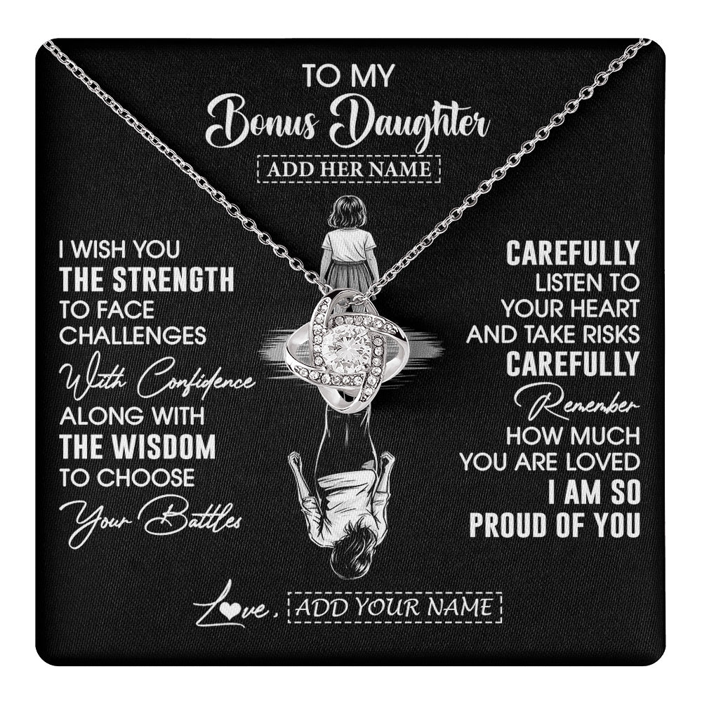 Love Knot Necklace 14K White Gold Finish | 1 | Personalized To My Bonus Daughter Gifts Necklace From Stepmom I Wish You The Strength Stepdaughter Birthday Gifts Christmas Graduation Custom Gift Box Message Card | https://teecentury.