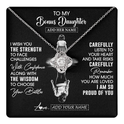 Love Knot Necklace 14K White Gold Finish | 1 | Personalized To My Bonus Daughter Gifts Necklace From Stepmom I Wish You The Strength Stepdaughter Birthday Gifts Christmas Graduation Custom Gift Box Message Card | https://teecentury.