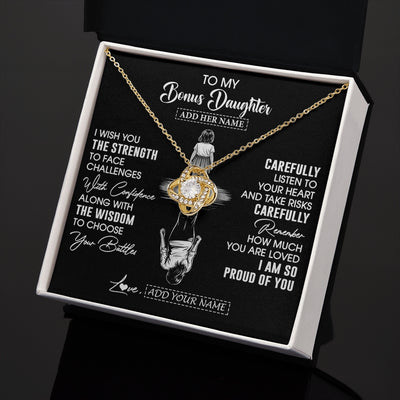 Love Knot Necklace 18K Yellow Gold Finish | 2 | Personalized To My Bonus Daughter Gifts Necklace From Stepmom I Wish You The Strength Stepdaughter Birthday Gifts Christmas Graduation Custom Gift Box Message Card | https://teecentury.