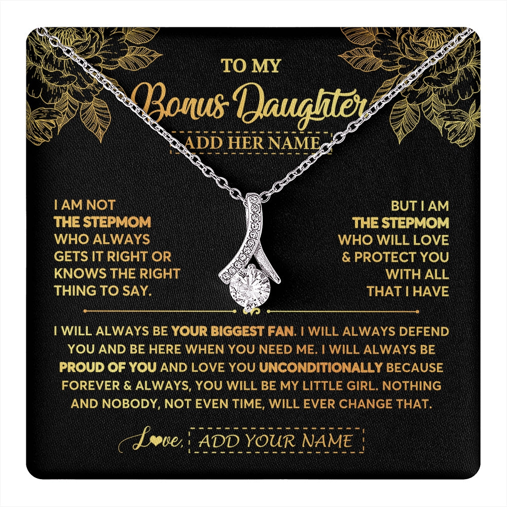 Alluring Beauty Necklace 14K White Gold Finish | 1 | Personalized To My Bonus Daughter Gifts Necklace From Stepmom Meaningful Family Jewelry Birthday Gifts For Stepdaughter Christmas Custom Gift Box Message Card | https://teecentury.