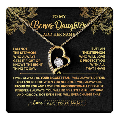 Forever Love Necklace 18K Yellow Gold Finish | 1 | Personalized To My Bonus Daughter Gifts Necklace From Stepmom Meaningful Family Jewelry Birthday Gifts For Stepdaughter Christmas Custom Gift Box Message Card | https://teecentury.