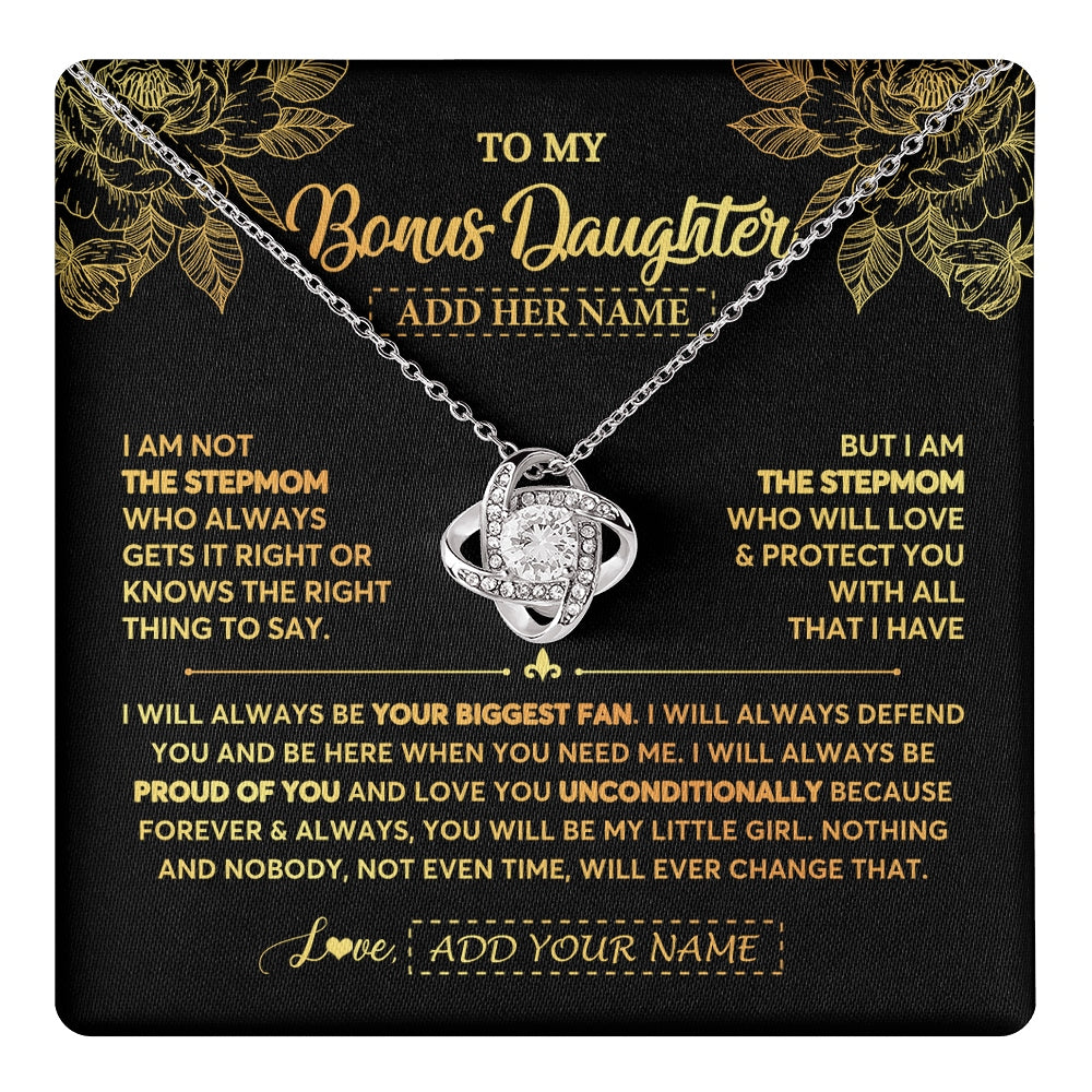 Love Knot Necklace 14K White Gold Finish | 1 | Personalized To My Bonus Daughter Gifts Necklace From Stepmom Meaningful Family Jewelry Birthday Gifts For Stepdaughter Christmas Custom Gift Box Message Card | https://teecentury.