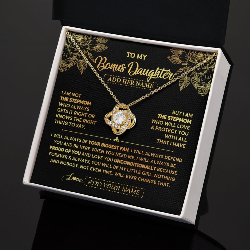 Love Knot Necklace 18K Yellow Gold Finish | 2 | Personalized To My Bonus Daughter Gifts Necklace From Stepmom Meaningful Family Jewelry Birthday Gifts For Stepdaughter Christmas Custom Gift Box Message Card | https://teecentury.