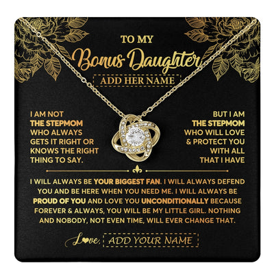 Love Knot Necklace 18K Yellow Gold Finish | 1 | Personalized To My Bonus Daughter Gifts Necklace From Stepmom Meaningful Family Jewelry Birthday Gifts For Stepdaughter Christmas Custom Gift Box Message Card | https://teecentury.