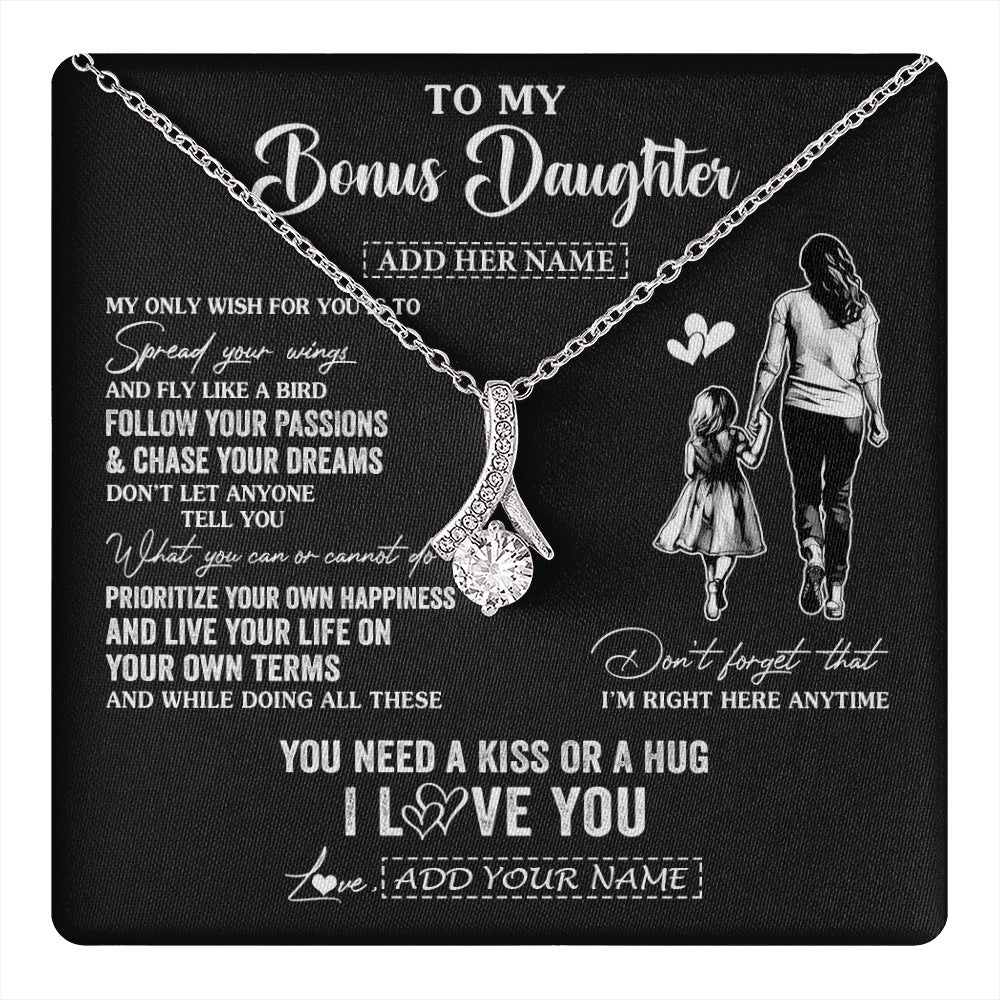 Alluring Beauty Necklace 14K White Gold Finish | 1 | Personalized To My Bonus Daughter Gifts Necklace From Stepmom My Only Wish For You Stepdaughter Birthday Gifts Graduation Christmas Gift Box Message Card | teecentury.myshopify