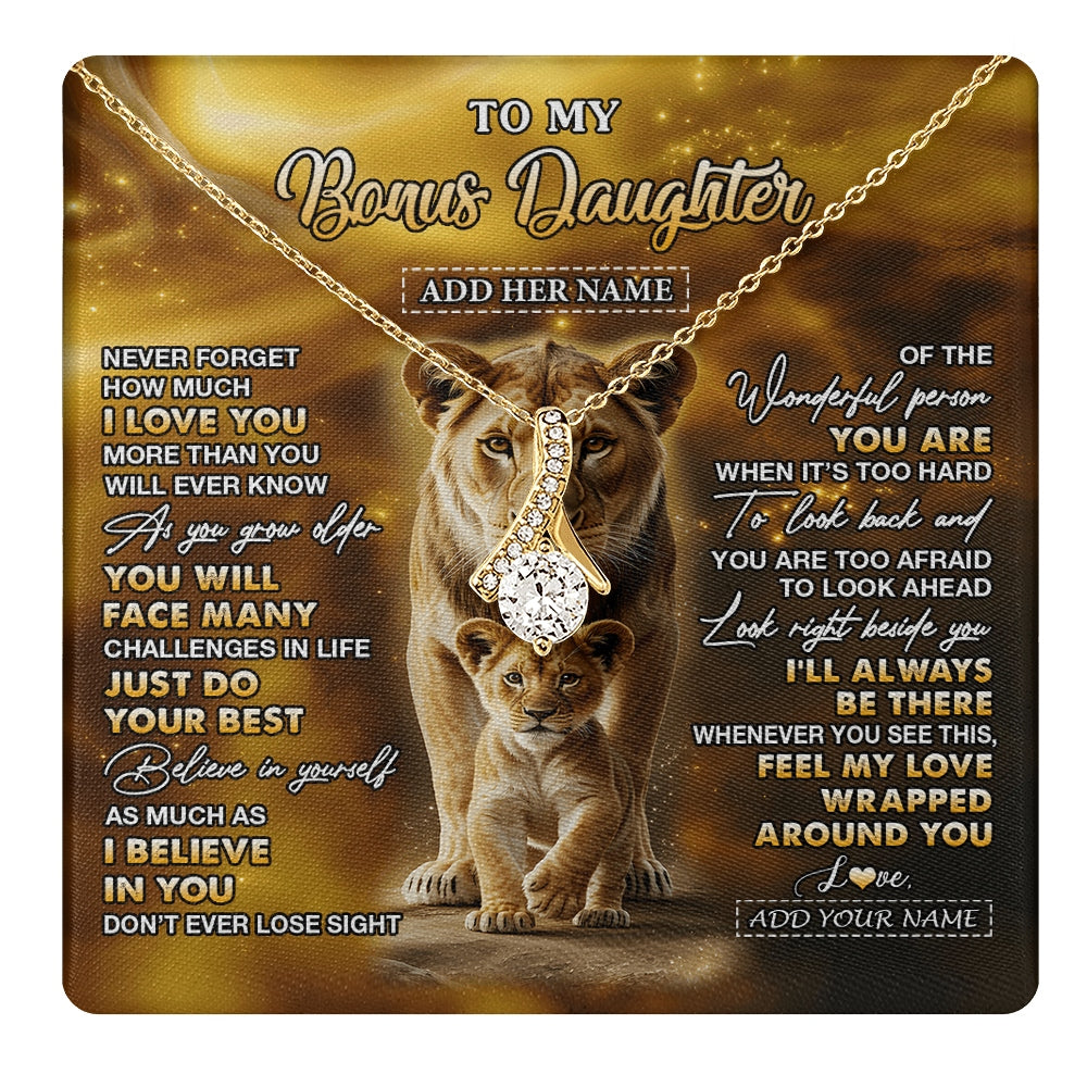 Alluring Beauty Necklace 18K Yellow Gold Finish | 1 | Personalized To My Bonus Daughter Gifts Necklace From Stepmom Never Forget How Much I Love You Lion Stepdaughter Birthday Gifts Christmas Gift Box Message Card | https://teecentury.