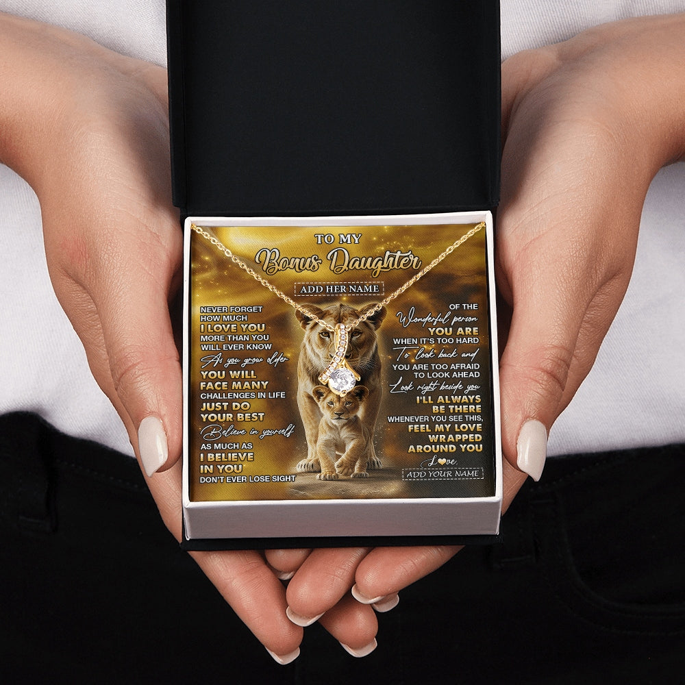 Alluring Beauty Necklace 18K Yellow Gold Finish | 2 | Personalized To My Bonus Daughter Gifts Necklace From Stepmom Never Forget How Much I Love You Lion Stepdaughter Birthday Gifts Christmas Gift Box Message Card | https://teecentury.