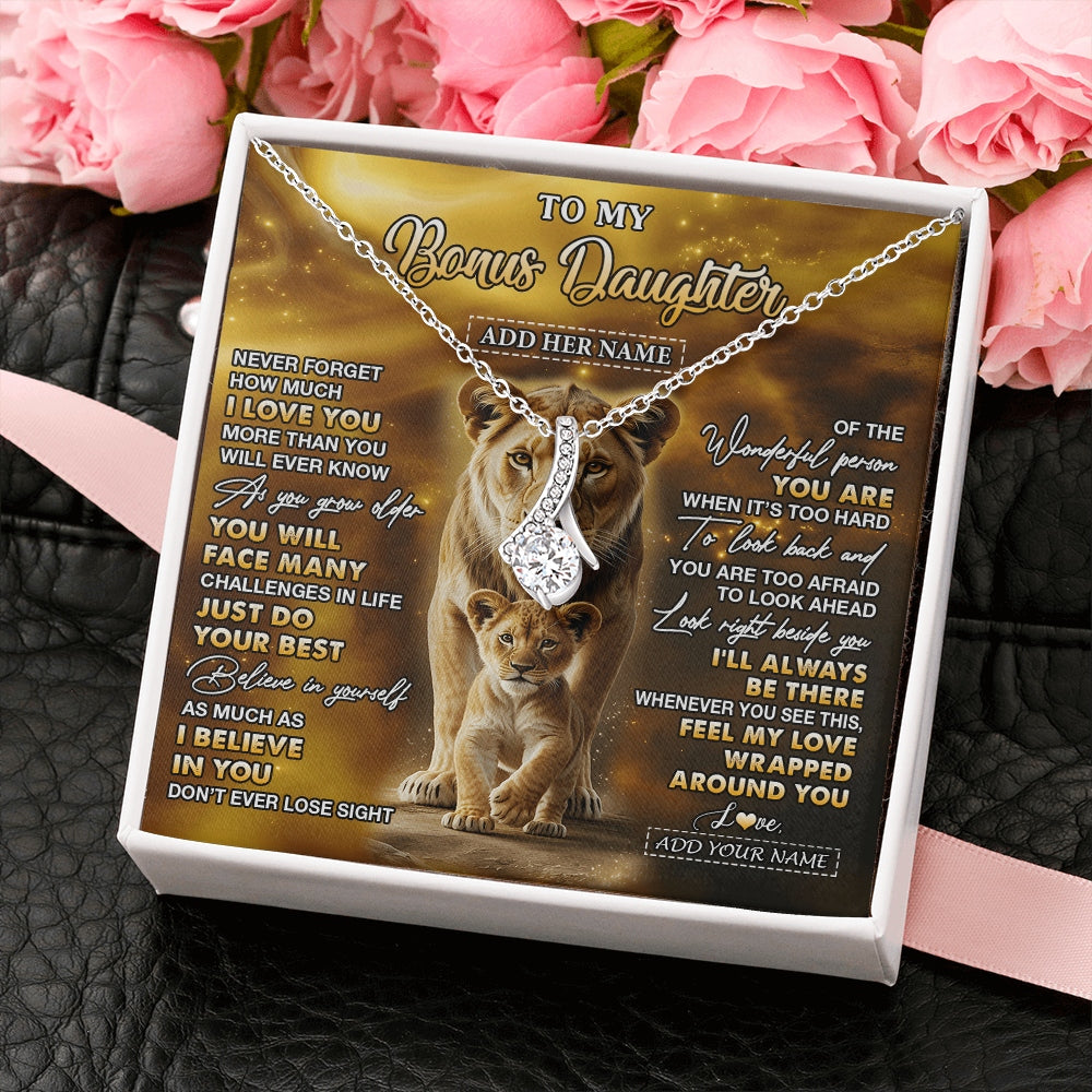 Alluring Beauty Necklace 14K White Gold Finish | 2 | Personalized To My Bonus Daughter Gifts Necklace From Stepmom Never Forget How Much I Love You Lion Stepdaughter Birthday Gifts Christmas Gift Box Message Card | https://teecentury.