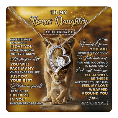 Forever Love Necklace 14K White Gold Finish | 1 | Personalized To My Bonus Daughter Gifts Necklace From Stepmom Never Forget How Much I Love You Lion Stepdaughter Birthday Gifts Christmas Gift Box Message Card | https://teecentury.