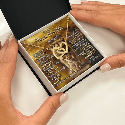 Interlocking Hearts Necklace 18K Yellow Gold Finish | 2 | Personalized To My Bonus Daughter Gifts Necklace From Stepmom Never Forget How Much I Love You Lion Stepdaughter Birthday Gifts Christmas Gift Box Message Card | https://teecentury.