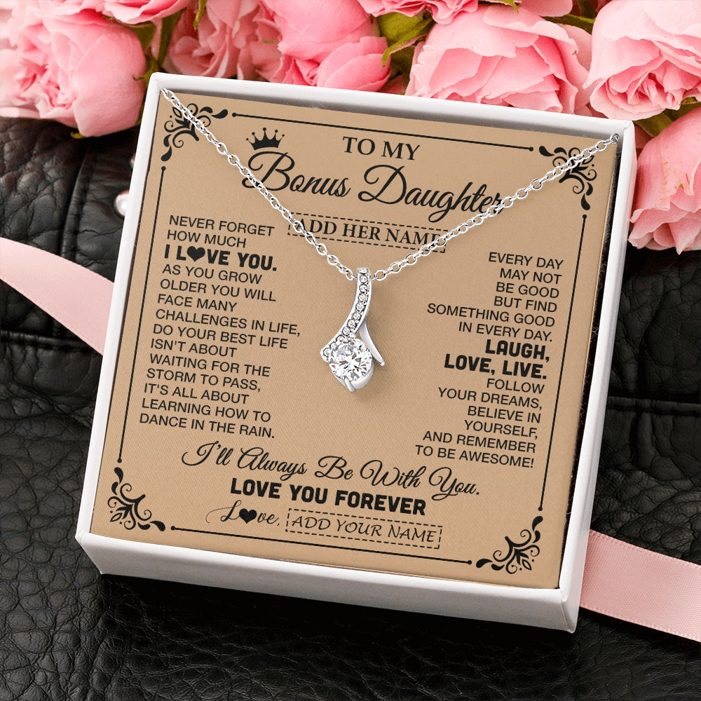 Alluring Beauty Necklace 14K White Gold Finish | 2 | Personalized To My Bonus Daughter Gifts Necklace From Stepmom Never Forget How Much I Love You Stepdaughter Birthday Gifts Christmas Gift Box Message Card | https://teecentury.