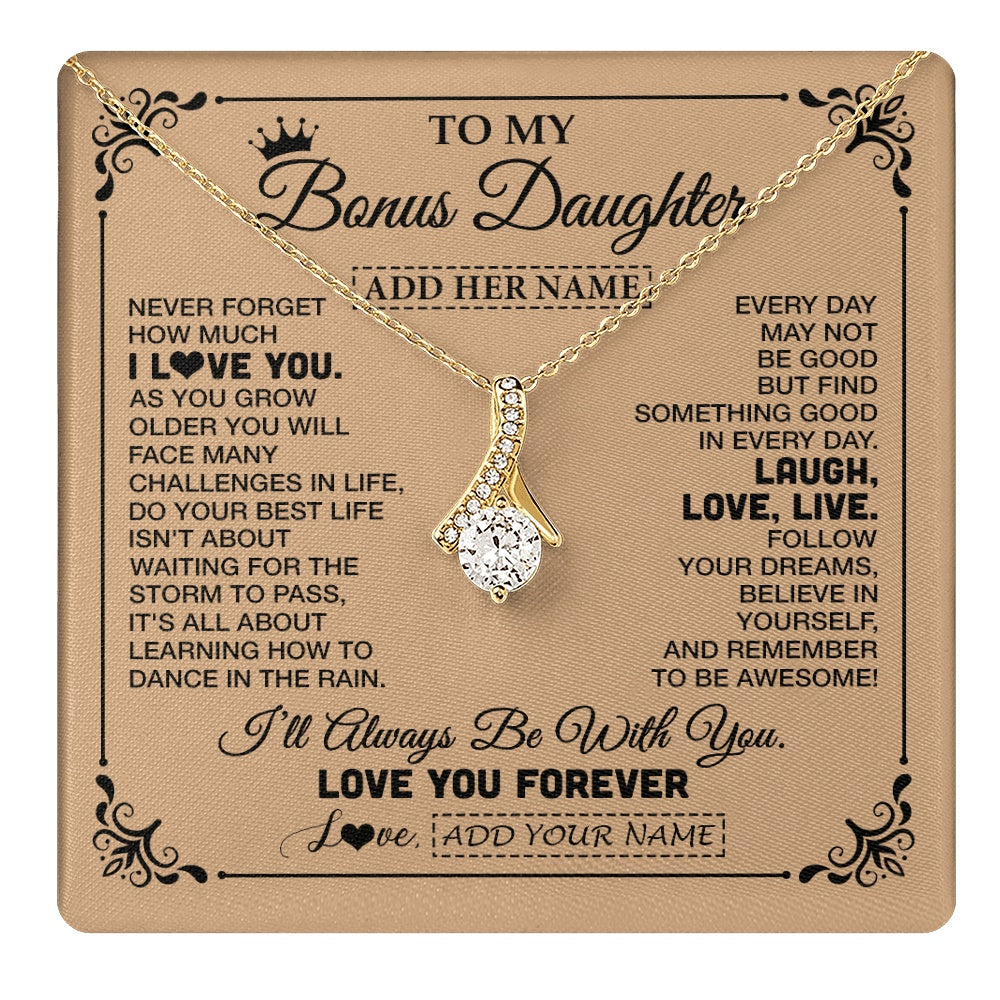 Alluring Beauty Necklace 18K Yellow Gold Finish | 1 | Personalized To My Bonus Daughter Gifts Necklace From Stepmom Never Forget How Much I Love You Stepdaughter Birthday Gifts Christmas Gift Box Message Card | https://teecentury.