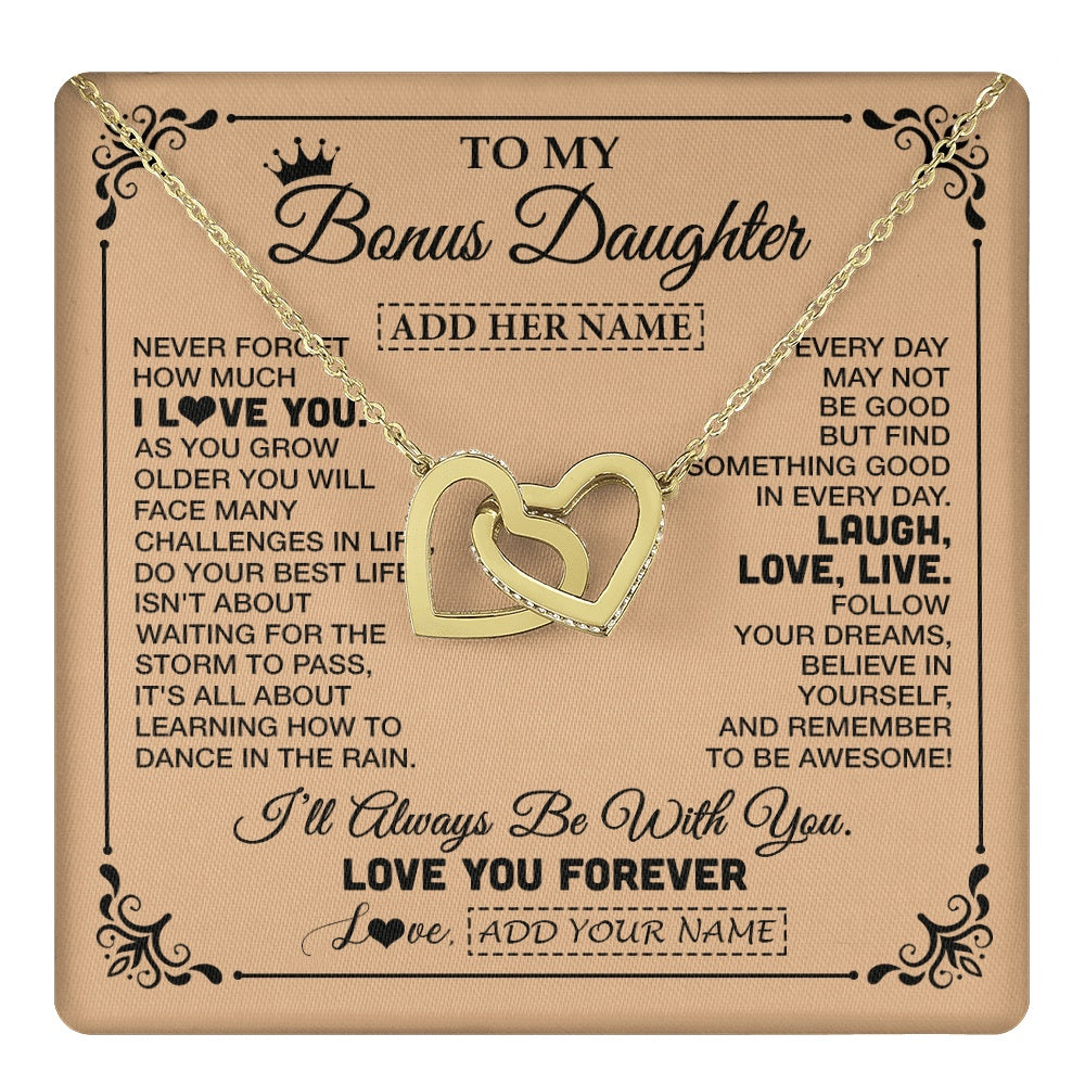 Interlocking Hearts Necklace 18K Yellow Gold Finish | 1 | Personalized To My Bonus Daughter Gifts Necklace From Stepmom Never Forget How Much I Love You Stepdaughter Birthday Gifts Christmas Gift Box Message Card | https://teecentury.