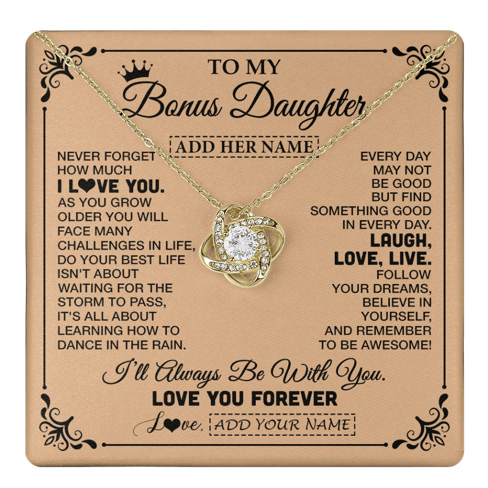 Love Knot Necklace 18K Yellow Gold Finish | 1 | Personalized To My Bonus Daughter Gifts Necklace From Stepmom Never Forget How Much I Love You Stepdaughter Birthday Gifts Christmas Gift Box Message Card | https://teecentury.