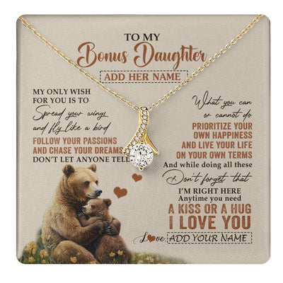 Alluring Beauty Necklace 18K Yellow Gold Finish | 1 | Personalized To My Bonus Daughter Gifts Necklace From Stepmom Stepdad Bear My Only Wish For You Stepdaughter Birthday Gifts Christmas Gift Box Message Card | teecentury.myshopify