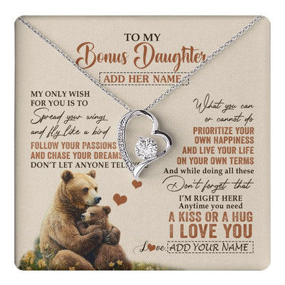 Forever Love Necklace 14K White Gold Finish | 1 | Personalized To My Bonus Daughter Gifts Necklace From Stepmom Stepdad Bear My Only Wish For You Stepdaughter Birthday Gifts Christmas Gift Box Message Card | teecentury.myshopify