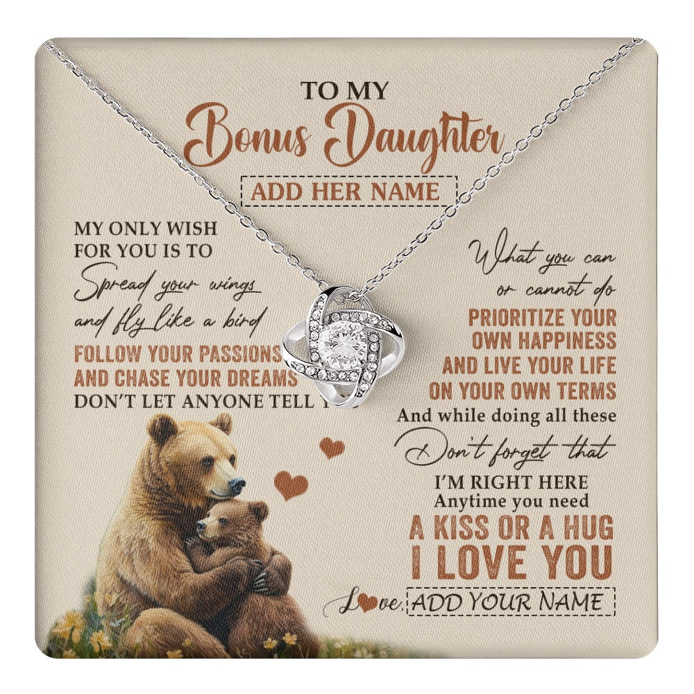 Love Knot Necklace 14K White Gold Finish | 1 | Personalized To My Bonus Daughter Gifts Necklace From Stepmom Stepdad Bear My Only Wish For You Stepdaughter Birthday Gifts Christmas Gift Box Message Card | teecentury.myshopify