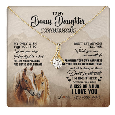 Alluring Beauty Necklace 18K Yellow Gold Finish | 1 | Personalized To My Bonus Daughter Gifts Necklace From Stepmom Stepdad Horse My Only Wish For You Stepdaughter Birthday Gifts Christmas Gift Box Message Card | https://teecentury.