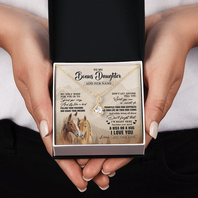 Alluring Beauty Necklace 18K Yellow Gold Finish | 2 | Personalized To My Bonus Daughter Gifts Necklace From Stepmom Stepdad Horse My Only Wish For You Stepdaughter Birthday Gifts Christmas Gift Box Message Card | https://teecentury.