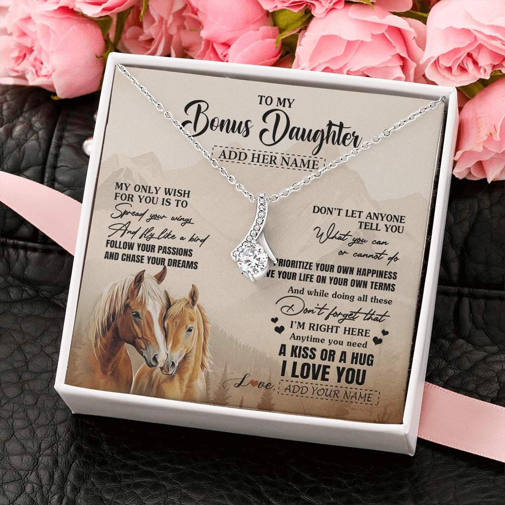 Alluring Beauty Necklace 14K White Gold Finish | 2 | Personalized To My Bonus Daughter Gifts Necklace From Stepmom Stepdad Horse My Only Wish For You Stepdaughter Birthday Gifts Christmas Gift Box Message Card | https://teecentury.
