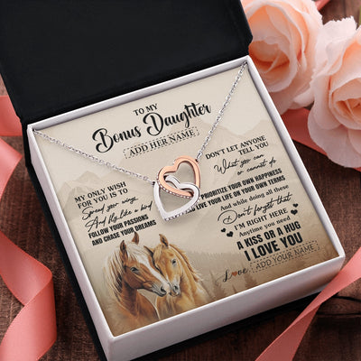 Interlocking Hearts Necklace Stainless Steel & Rose Gold Finish | 2 | Personalized To My Bonus Daughter Gifts Necklace From Stepmom Stepdad Horse My Only Wish For You Stepdaughter Birthday Gifts Christmas Gift Box Message Card | https://teecentury.