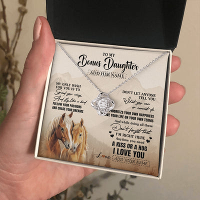 Love Knot Necklace 14K White Gold Finish | 2 | Personalized To My Bonus Daughter Gifts Necklace From Stepmom Stepdad Horse My Only Wish For You Stepdaughter Birthday Gifts Christmas Gift Box Message Card | https://teecentury.
