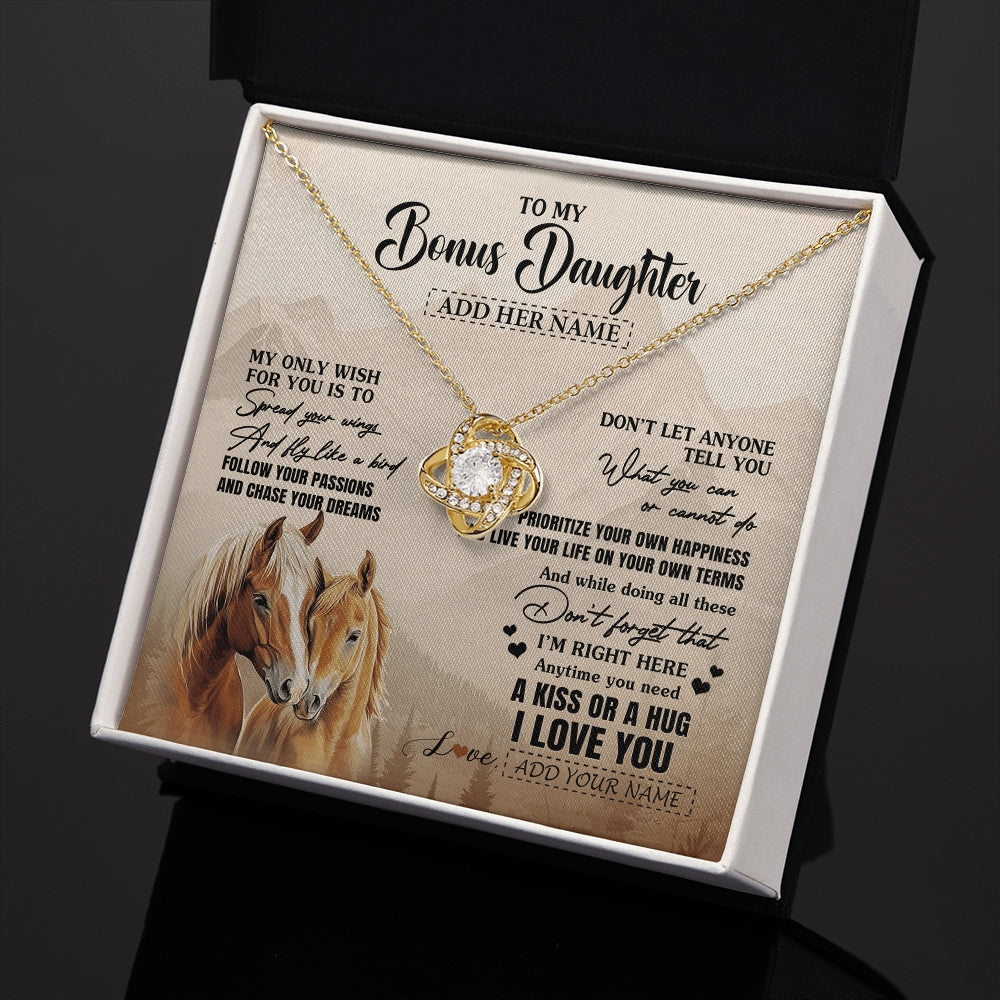 Love Knot Necklace 18K Yellow Gold Finish | 2 | Personalized To My Bonus Daughter Gifts Necklace From Stepmom Stepdad Horse My Only Wish For You Stepdaughter Birthday Gifts Christmas Gift Box Message Card | https://teecentury.
