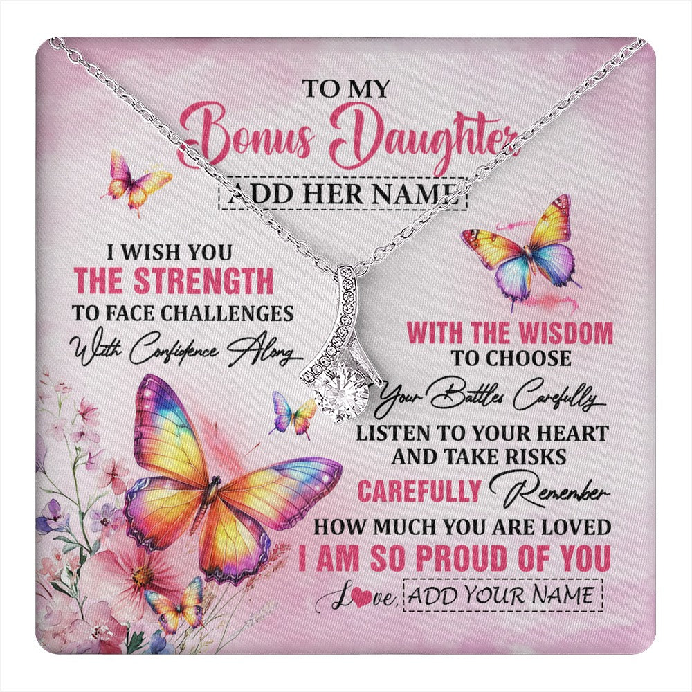 Alluring Beauty Necklace 14K White Gold Finish | 1 | Personalized To My Bonus Daughter Gifts Necklace From Stepmom Stepdad I Wish You The Strength Butterfly Stepdaughter Birthday Christmas Gift Box Message Card | https://teecentury.