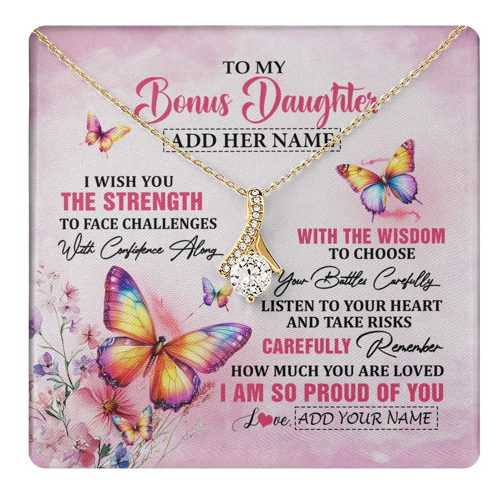 Alluring Beauty Necklace 18K Yellow Gold Finish | 1 | Personalized To My Bonus Daughter Gifts Necklace From Stepmom Stepdad I Wish You The Strength Butterfly Stepdaughter Birthday Christmas Gift Box Message Card | https://teecentury.