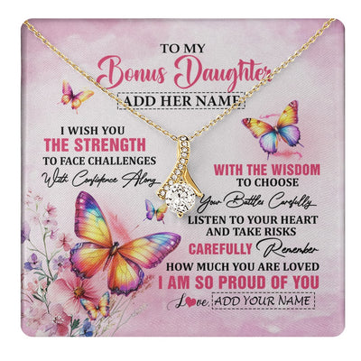 Alluring Beauty Necklace 18K Yellow Gold Finish | 1 | Personalized To My Bonus Daughter Gifts Necklace From Stepmom Stepdad I Wish You The Strength Butterfly Stepdaughter Birthday Christmas Gift Box Message Card | https://teecentury.