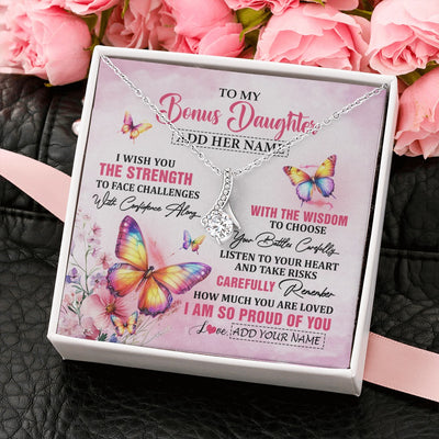 Alluring Beauty Necklace 14K White Gold Finish | 2 | Personalized To My Bonus Daughter Gifts Necklace From Stepmom Stepdad I Wish You The Strength Butterfly Stepdaughter Birthday Christmas Gift Box Message Card | https://teecentury.