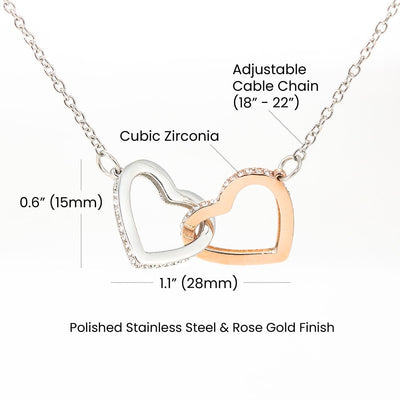 Interlocking Hearts Necklace Stainless Steel & Rose Gold Finish | 4 | Personalized To My Bonus Daughter Gifts Necklace From Stepmom Stepdad I Wish You The Strength Butterfly Stepdaughter Birthday Christmas Gift Box Message Card | https://teecentury.
