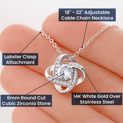 Love Knot Necklace 14K White Gold Finish | 4 | Personalized To My Bonus Daughter Gifts Necklace From Stepmom Stepdad I Wish You The Strength Butterfly Stepdaughter Birthday Christmas Gift Box Message Card | https://teecentury.