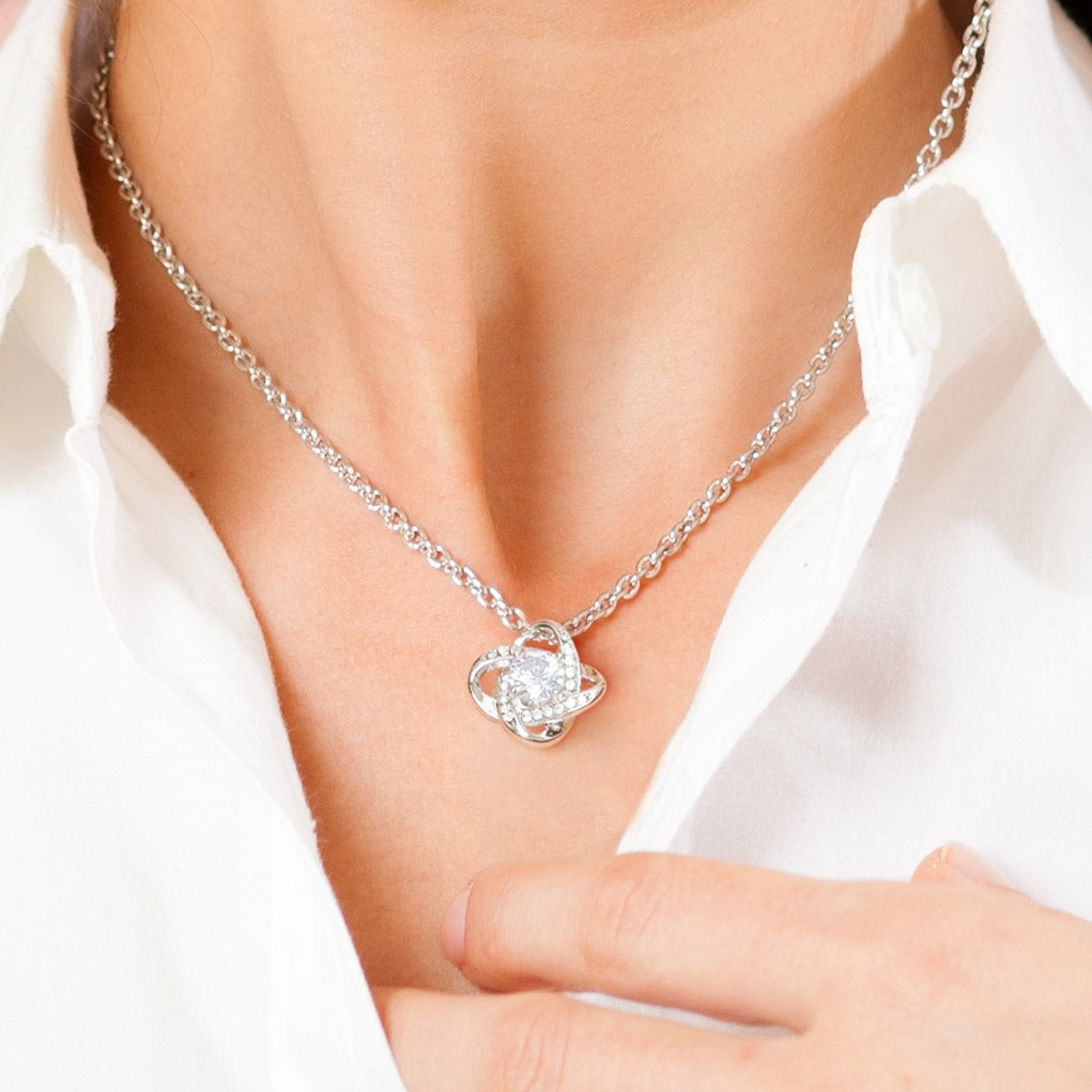 Love Knot Necklace 14K White Gold Finish | 3 | Personalized To My Bonus Daughter Gifts Necklace From Stepmom Stepdad I Wish You The Strength Butterfly Stepdaughter Birthday Christmas Gift Box Message Card | https://teecentury.