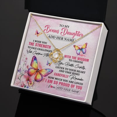 Love Knot Necklace 18K Yellow Gold Finish | 2 | Personalized To My Bonus Daughter Gifts Necklace From Stepmom Stepdad I Wish You The Strength Butterfly Stepdaughter Birthday Christmas Gift Box Message Card | https://teecentury.