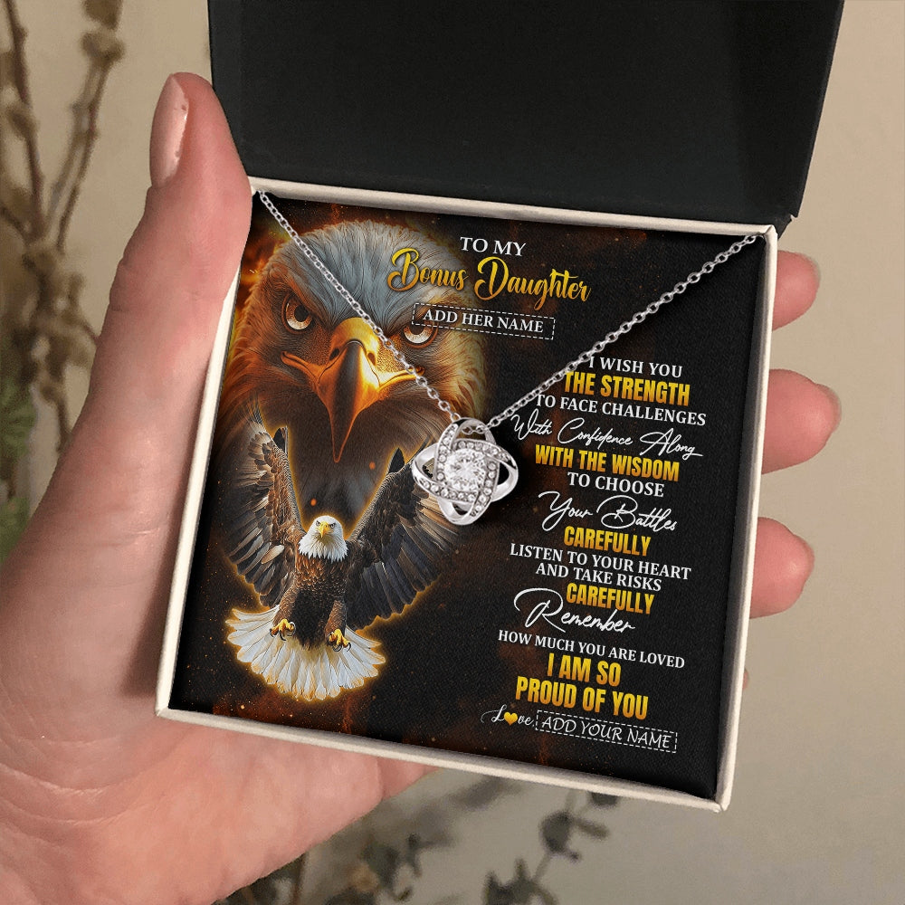 Love Knot Necklace 14K White Gold Finish | 2 | Personalized To My Bonus Daughter Gifts Necklace From Stepmom Stepdad I Wish You The Strength Eagle Stepdaughter Birthday Gifts Christmas Gift Box Message Card | https://teecentury.