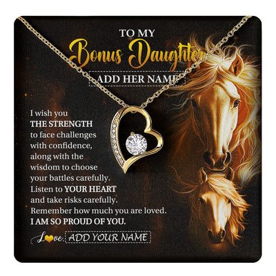 Forever Love Necklace 18K Yellow Gold Finish | 1 | Personalized To My Bonus Daughter Gifts Necklace From Stepmom Stepdad I Wish You The Strength Horse Stepdaughter Birthday Gifts Christmas Gift Box Message Card | https://teecentury.