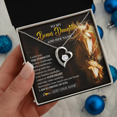 Forever Love Necklace 14K White Gold Finish | 2 | Personalized To My Bonus Daughter Gifts Necklace From Stepmom Stepdad I Wish You The Strength Horse Stepdaughter Birthday Gifts Christmas Gift Box Message Card | https://teecentury.