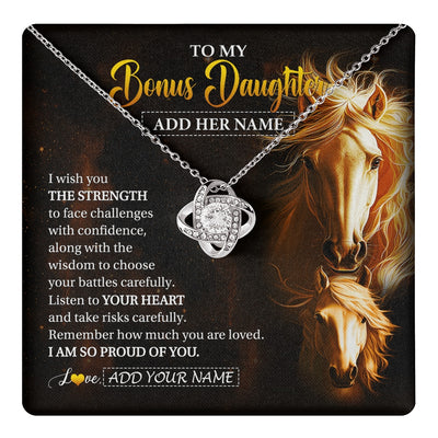 Love Knot Necklace 14K White Gold Finish | 1 | Personalized To My Bonus Daughter Gifts Necklace From Stepmom Stepdad I Wish You The Strength Horse Stepdaughter Birthday Gifts Christmas Gift Box Message Card | https://teecentury.