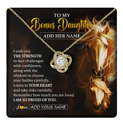 Love Knot Necklace 18K Yellow Gold Finish | 1 | Personalized To My Bonus Daughter Gifts Necklace From Stepmom Stepdad I Wish You The Strength Horse Stepdaughter Birthday Gifts Christmas Gift Box Message Card | https://teecentury.