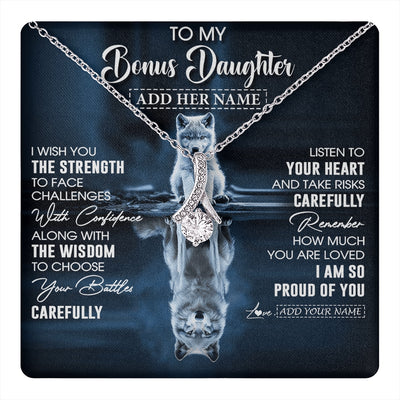 Alluring Beauty Necklace 14K White Gold Finish | 1 | Personalized To My Bonus Daughter Gifts Necklace From Stepmom Stepdad I Wish You The Strength Wolf Stepdaughter Birthday Gifts Christmas Gift Box Message Card | https://teecentury.