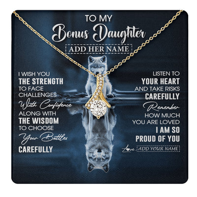 Alluring Beauty Necklace 18K Yellow Gold Finish | 1 | Personalized To My Bonus Daughter Gifts Necklace From Stepmom Stepdad I Wish You The Strength Wolf Stepdaughter Birthday Gifts Christmas Gift Box Message Card | https://teecentury.