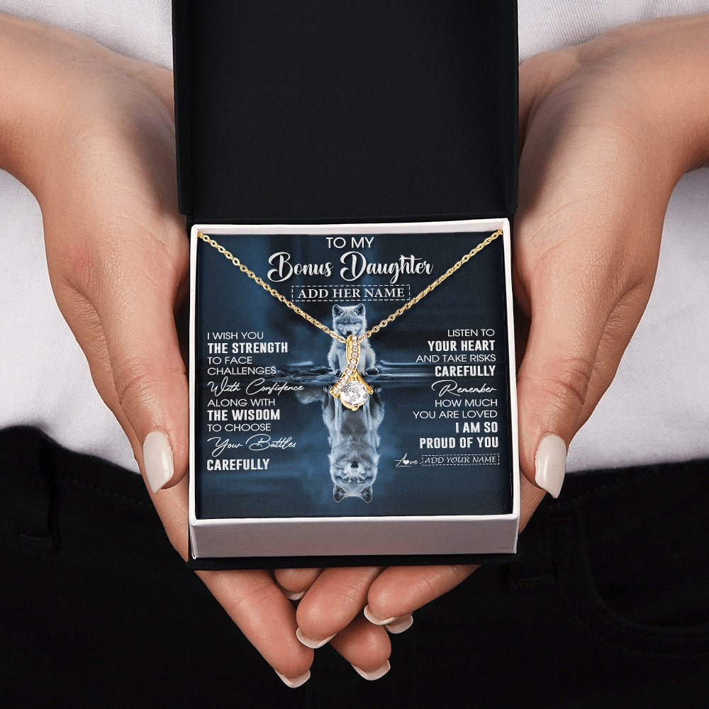 Alluring Beauty Necklace 18K Yellow Gold Finish | 2 | Personalized To My Bonus Daughter Gifts Necklace From Stepmom Stepdad I Wish You The Strength Wolf Stepdaughter Birthday Gifts Christmas Gift Box Message Card | https://teecentury.