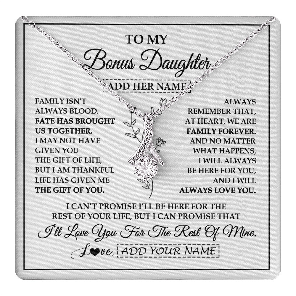 Alluring Beauty Necklace 14K White Gold Finish | 1 | Personalized To My Bonus Daughter Gifts Necklace From Stepmom Stepdad Perfect For Birthday Graduation Christmas Stepdaughter Custom Gift Box Message Card | https://teecentury.