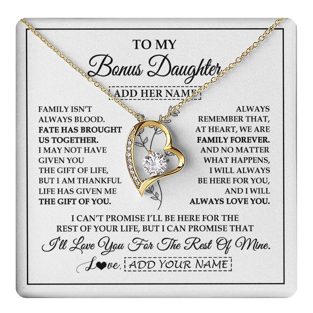 Forever Love Necklace 18K Yellow Gold Finish | 1 | Personalized To My Bonus Daughter Gifts Necklace From Stepmom Stepdad Perfect For Birthday Graduation Christmas Stepdaughter Custom Gift Box Message Card | https://teecentury.