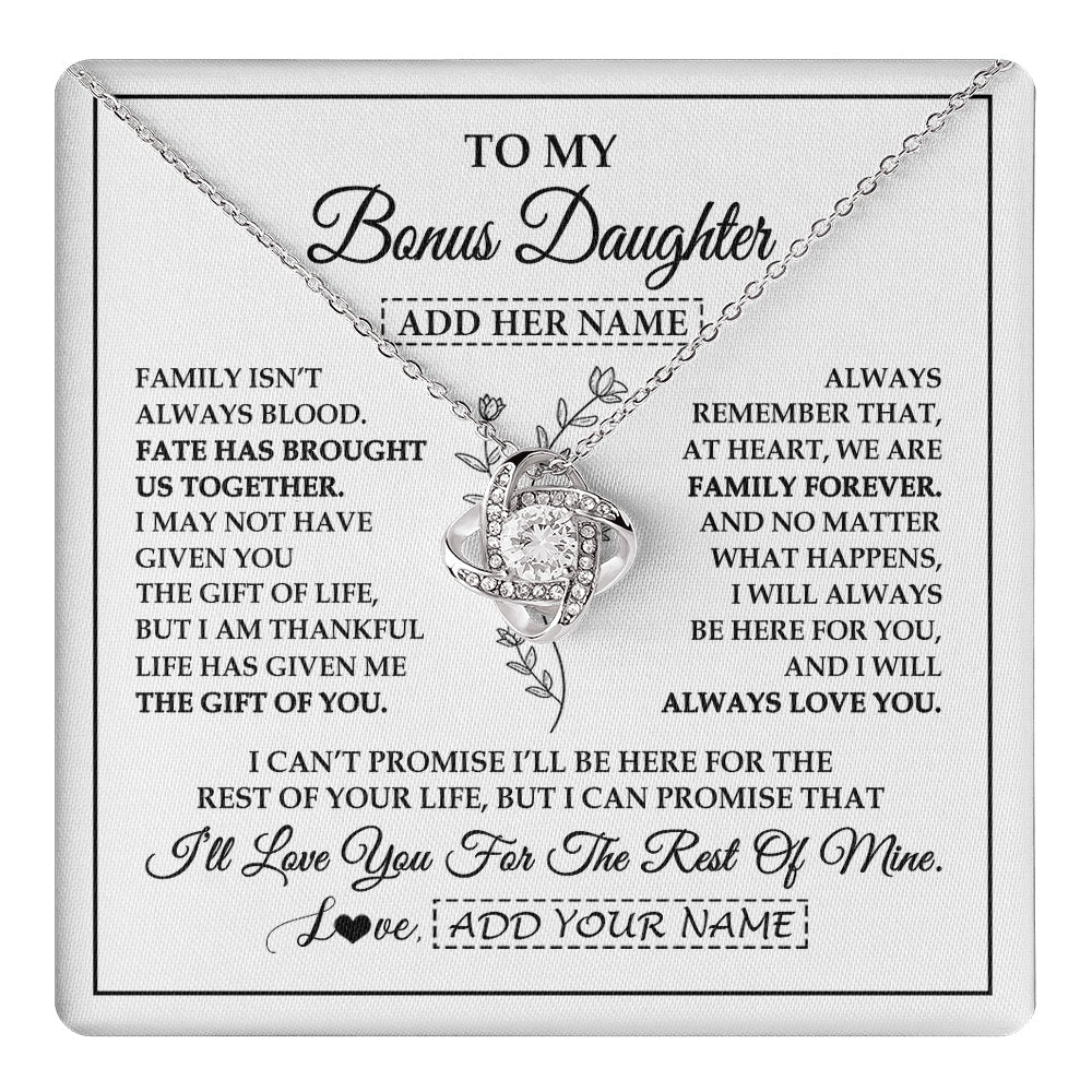 Love Knot Necklace 14K White Gold Finish | 1 | Personalized To My Bonus Daughter Gifts Necklace From Stepmom Stepdad Perfect For Birthday Graduation Christmas Stepdaughter Custom Gift Box Message Card | https://teecentury.